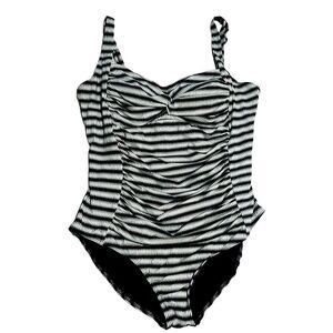 M&S Black White Striped Tummy Control One Piece Swimsuit UK sz 22 (US 18)